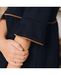 Hope & Henry Big Girls Ruffle Sleeve Ponte Dress with Suede Detail