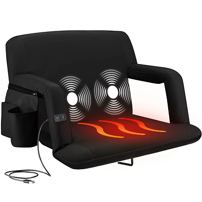 Alpcour Heated Massage Reclining Stadium Seat - Waterproof Foldable Camping Chair with Extra Thick Padding and Wide Back Support