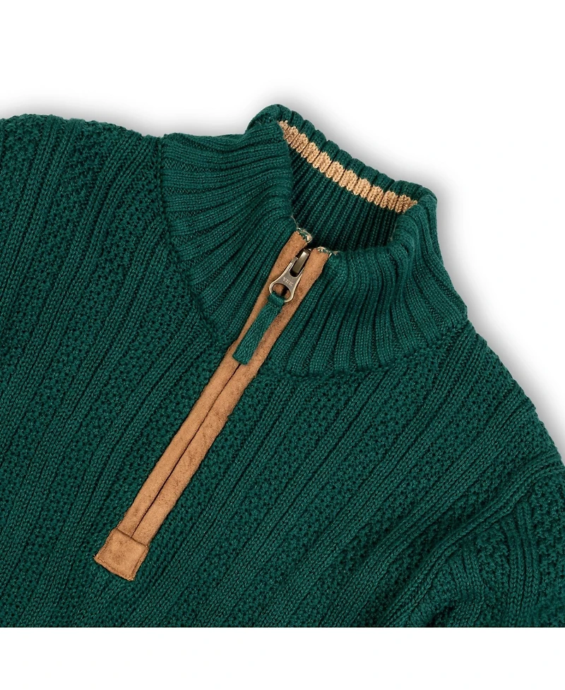 Hope & Henry Boys Organic Long Sleeve Half Zip Sweater with Suede Trim, Kids