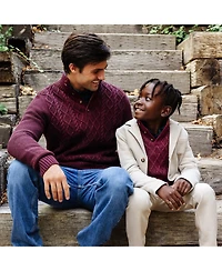 Hope & Henry Men's Mock Neck Cable Button Sweater with Flecks