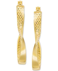 Polished Textured Twist Oval Hoop Earrings in 14k Gold
