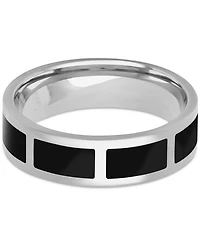 Men's Polished Black Ceramic Segmented Band Sterling Silver