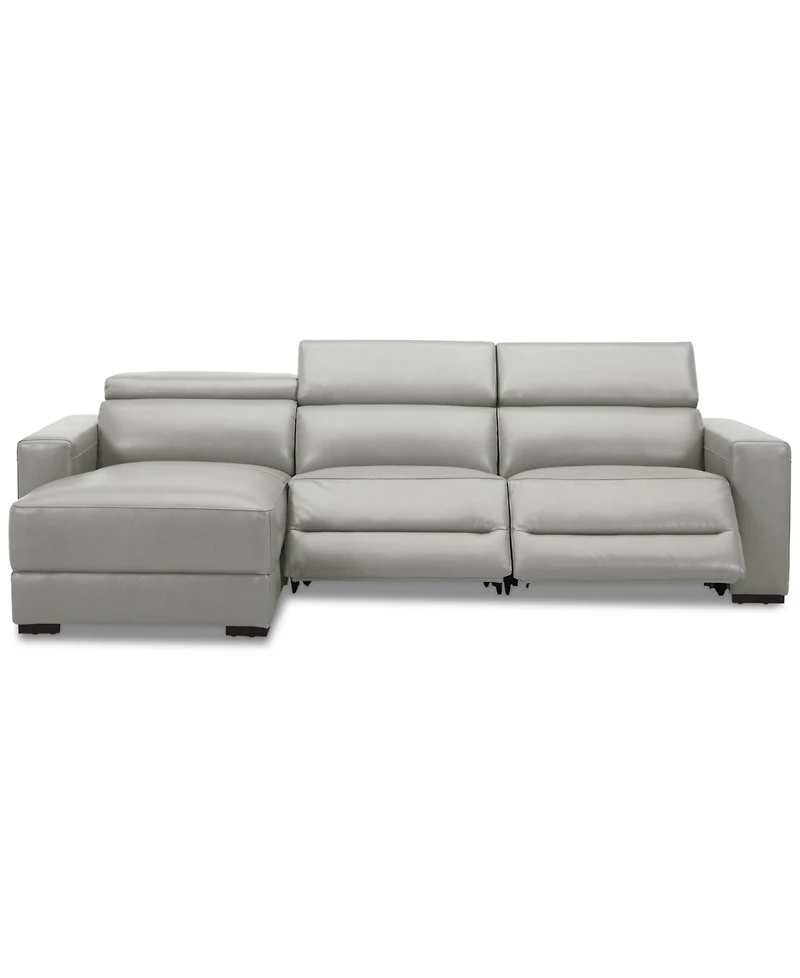 Nevio 115" 3-Pc. Leather Sectional with 2 Power Recliners, Headrests and Chaise, Created For Macy's