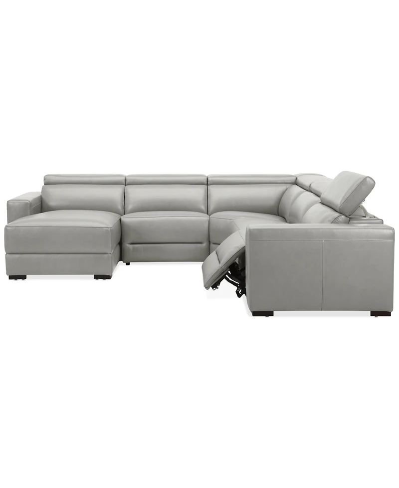 Nevio 124" 5-Pc. Leather Sectional with 1 Power Recliner, Headrests and Chaise, Created For Macy's