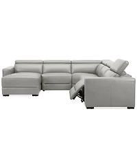 Nevio 124" 5-Pc. Leather Sectional with 1 Power Recliner, Headrests and Chaise, Created For Macy's