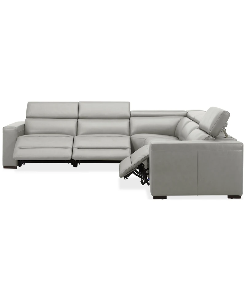 Nevio 124" 5-Pc. Leather Sectional with 3 Power Recliners and Headrests, Created For Macy's
