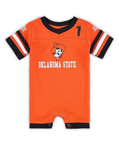 Newborn and Infant Boys Girls Colosseum Orange Oklahoma State Cowboys Bumpo Football Logo Romper