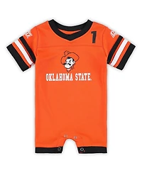 Newborn and Infant Boys Girls Colosseum Orange Oklahoma State Cowboys Bumpo Football Logo Romper