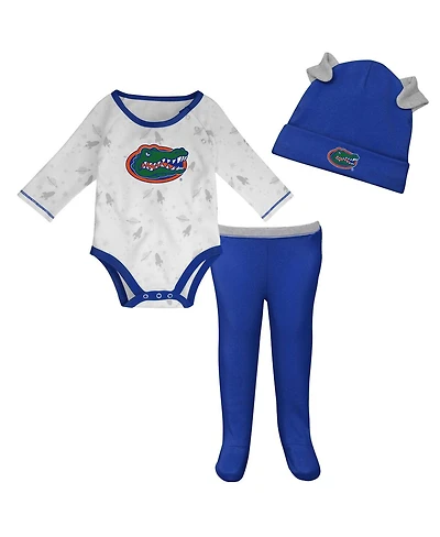 Newborn and Infant Boys Girls Royal, White Florida Gators Dream Team Raglan Long Sleeve Bodysuit Hat Pants Set