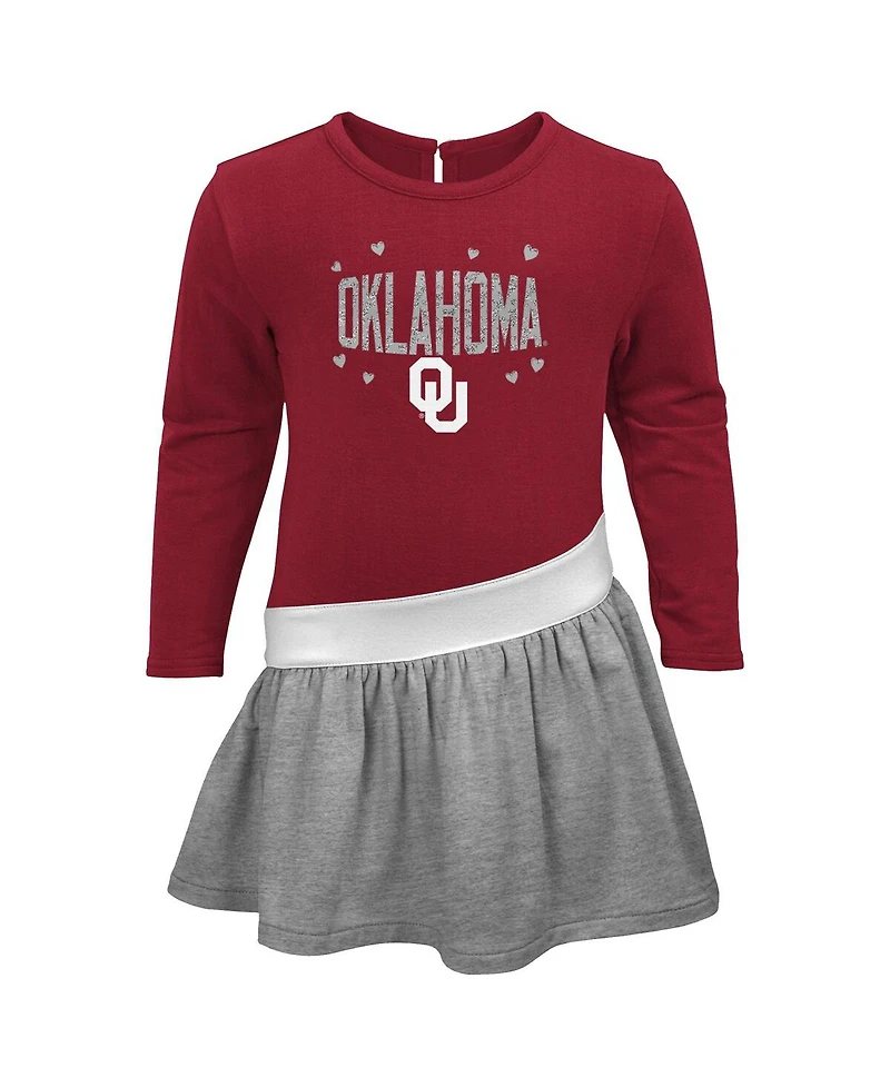 Girls Infant Crimson, Heathered Gray Oklahoma Sooners Heart to Heart French Terry Dress