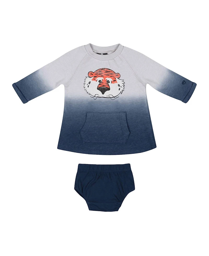 Newborn and Infant Girls Colosseum Gray, Navy Distressed Auburn Tigers Hand in Hand Ombre Dress and Bloomers Set