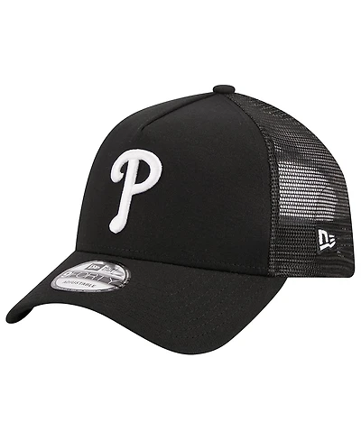 Men's New Era Black Philadelphia Phillies A-Frame 9FORTY Trucker Adjustable Hat