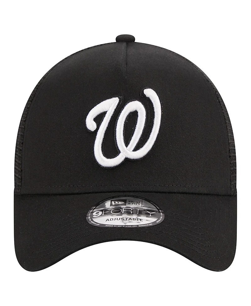 Men's New Era Black Washington Nationals A-Frame 9FORTY Trucker Adjustable Hat