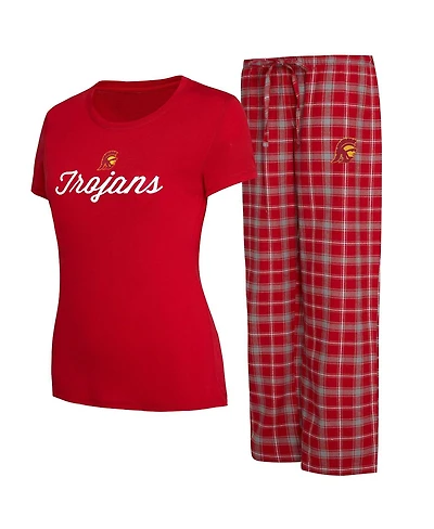 Women's Concepts Sport Cardinal, Gray Usc Trojans Arctic T-shirt and Flannel Pants Sleep Set
