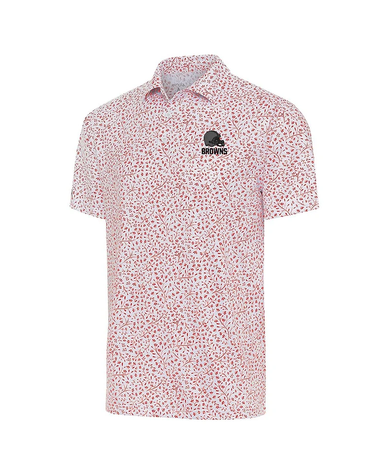 Men's Antigua White, Orange Cleveland Browns Motion Polo Shirt