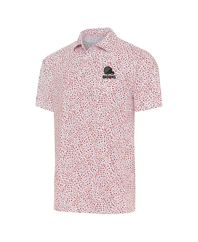 Men's Antigua White, Orange Cleveland Browns Motion Polo Shirt