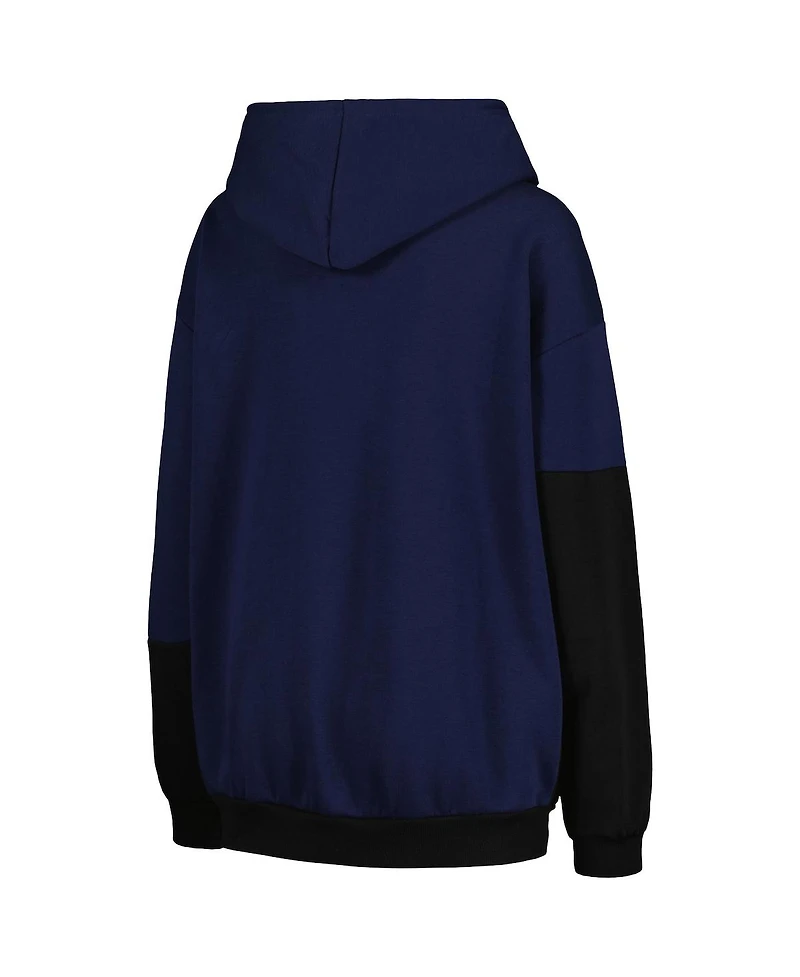 Women's Gameday Couture Navy, Black West Virginia Mountaineers Matchmaker Diagonal Cowl Pullover Hoodie