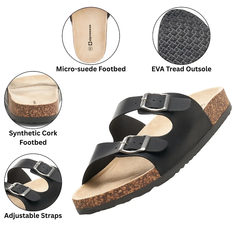 Alpine Swiss Mens Double Strap Casual Slides Flat Sandals