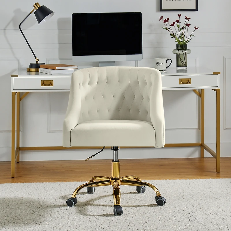 Hulala Home Modern Cute Velvet Desk Chair with Gold Base for Living Room,Bedroom