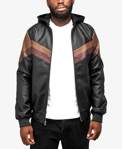 X-Ray Men's Grainy Polyurethane Hooded Jacket with Faux Shearling Lining