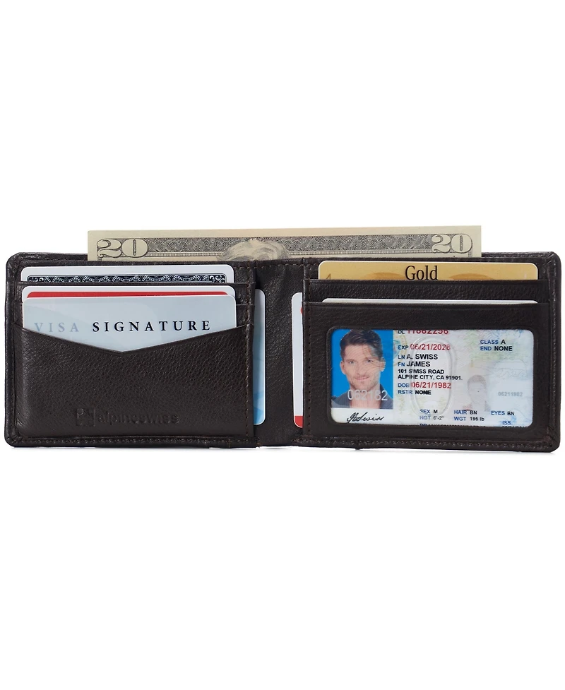 Alpine Swiss Mens Slimfold Wallet Rfid Safe Bifold Genuine Leather Id Window