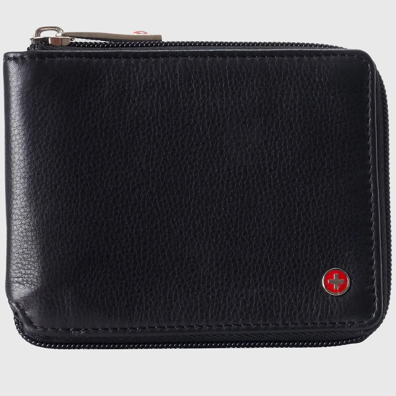 Alpine Swiss Zipper Bifold Wallet for Men Women Rfid Protected Genuine Leather