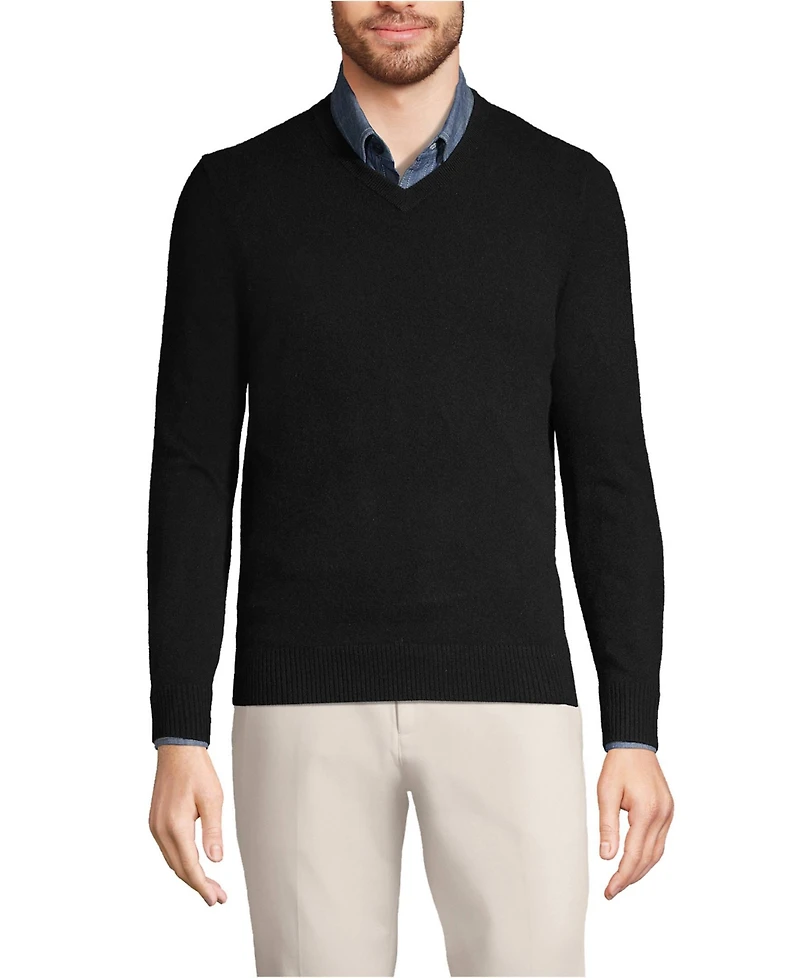 Lands' End Men's Fine Gauge Cashmere V-neck Sweater