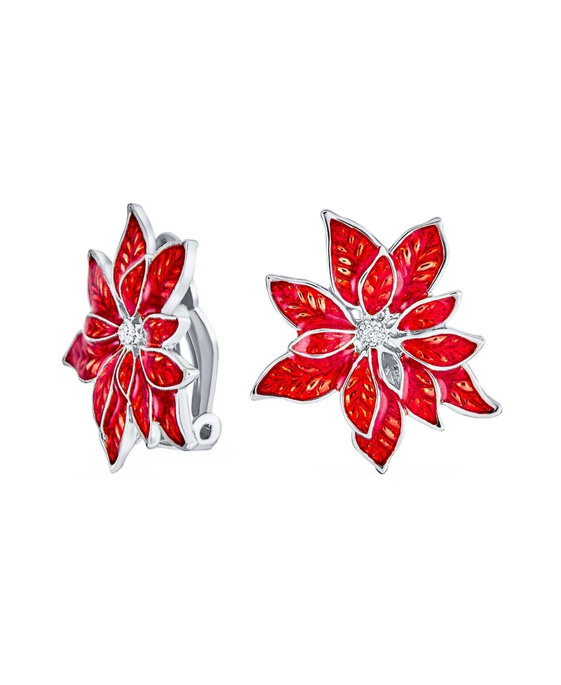 Bling Jewelry Large Statement Poinsettia Brooch Clip-On Earrings Christmas Jewelry Set Gold Plated