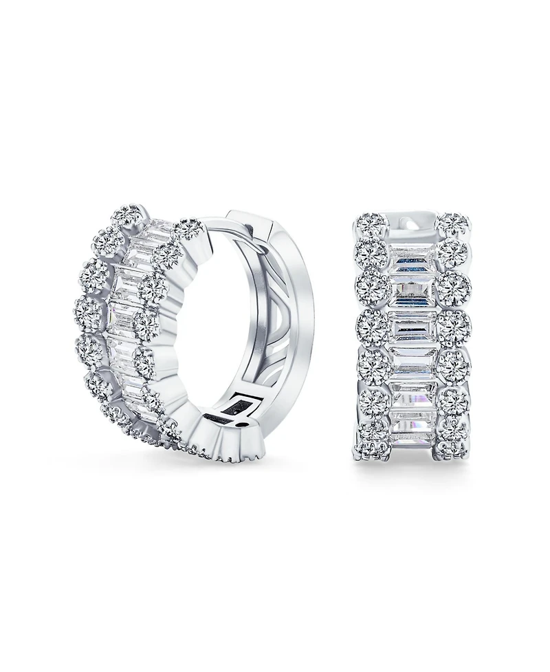 Bling Jewelry Cz Emerald Cut Bezel Set Milgrain Edge Cubic Zirconia Mini Hoop Huggie Earrings Gold Plated 0.5 Inch Diameter