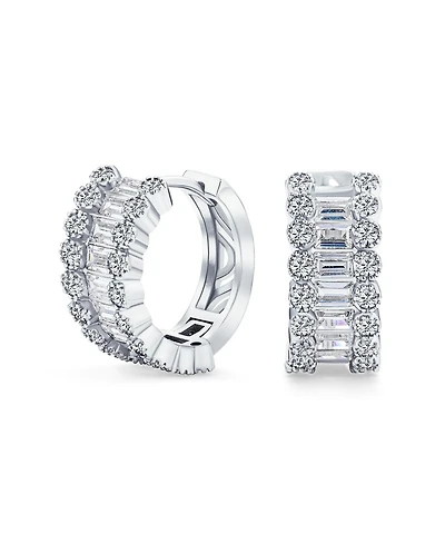 Bling Jewelry Cz Emerald Cut Bezel Set Milgrain Edge Cubic Zirconia Mini Hoop Huggie Earrings Gold Plated 0.5 Inch Diameter