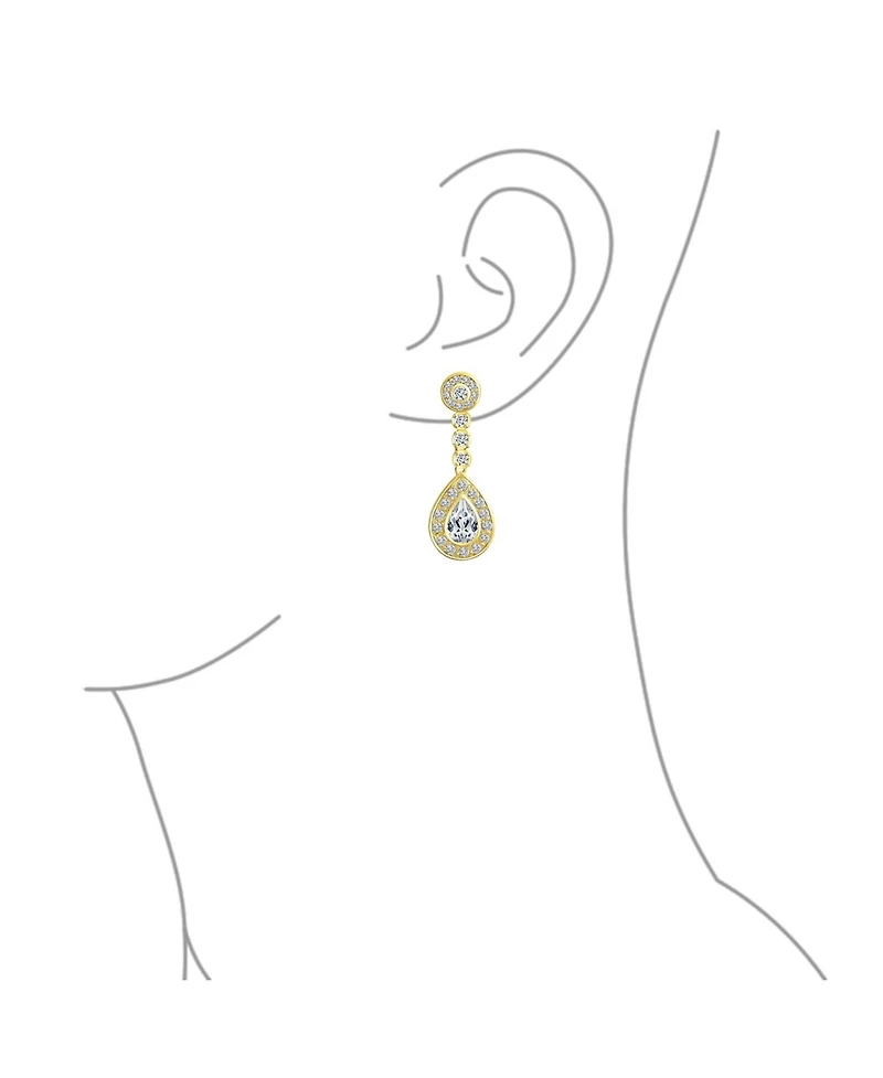 Bling Jewelry Teardrop Halo Cubic Zirconia Pave Cz Dangle Statement Clip On Earrings Rose Gold Plated