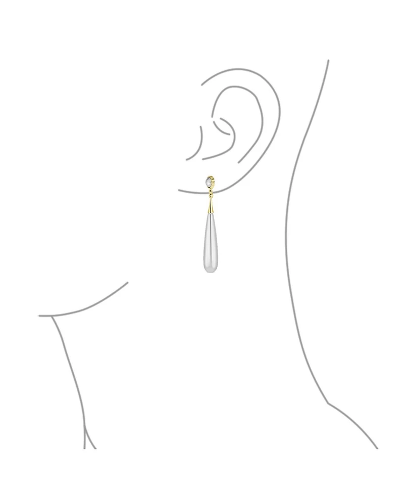 Bling Jewelry Modern Geometric Linear Thin Long Off White Column Simulated Pearl Dangling Chandelier Clip-on Earrings Yellow Gold Plated