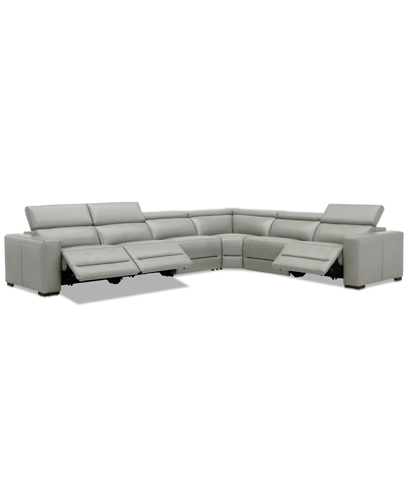 Nevio 157" 6-Pc. Leather Sectional with 3 Power Recliners and Headrests, Created For Macy's