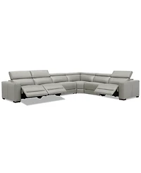 Nevio 157" 6-Pc. Leather Sectional with 3 Power Recliners and Headrests, Created For Macy's