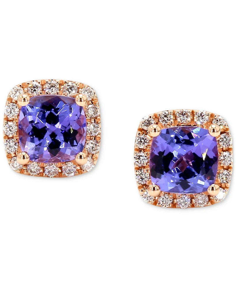 Tanzanite (1 ct t.w.) & Diamond (1/6 ct. t.w.) Halo Stud Earrings in 14k Rose Gold