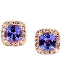 Tanzanite (1 ct t.w.) & Diamond (1/6 ct. t.w.) Halo Stud Earrings in 14k Rose Gold