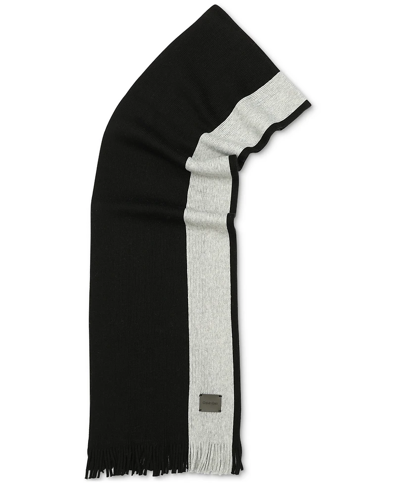 Calvin Klein Men's Thick Wool Blend Side Stripe Logo Scarf