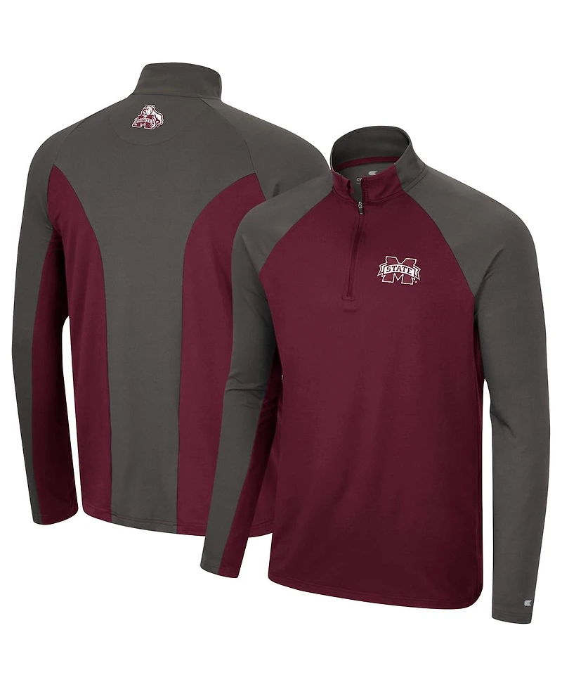Men's Colosseum Maroon, Charcoal Mississippi State Bulldogs Two Yutes Raglan Quarter-Zip Windshirt