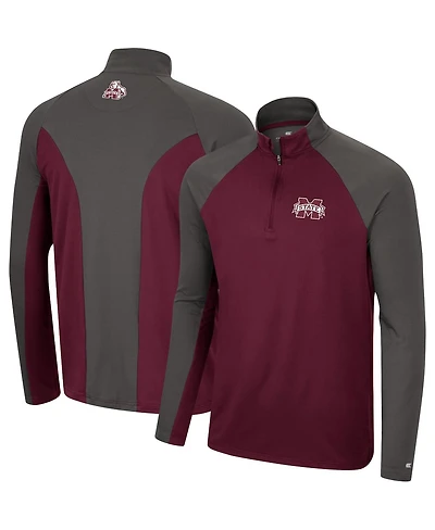 Men's Colosseum Maroon, Charcoal Mississippi State Bulldogs Two Yutes Raglan Quarter-Zip Windshirt