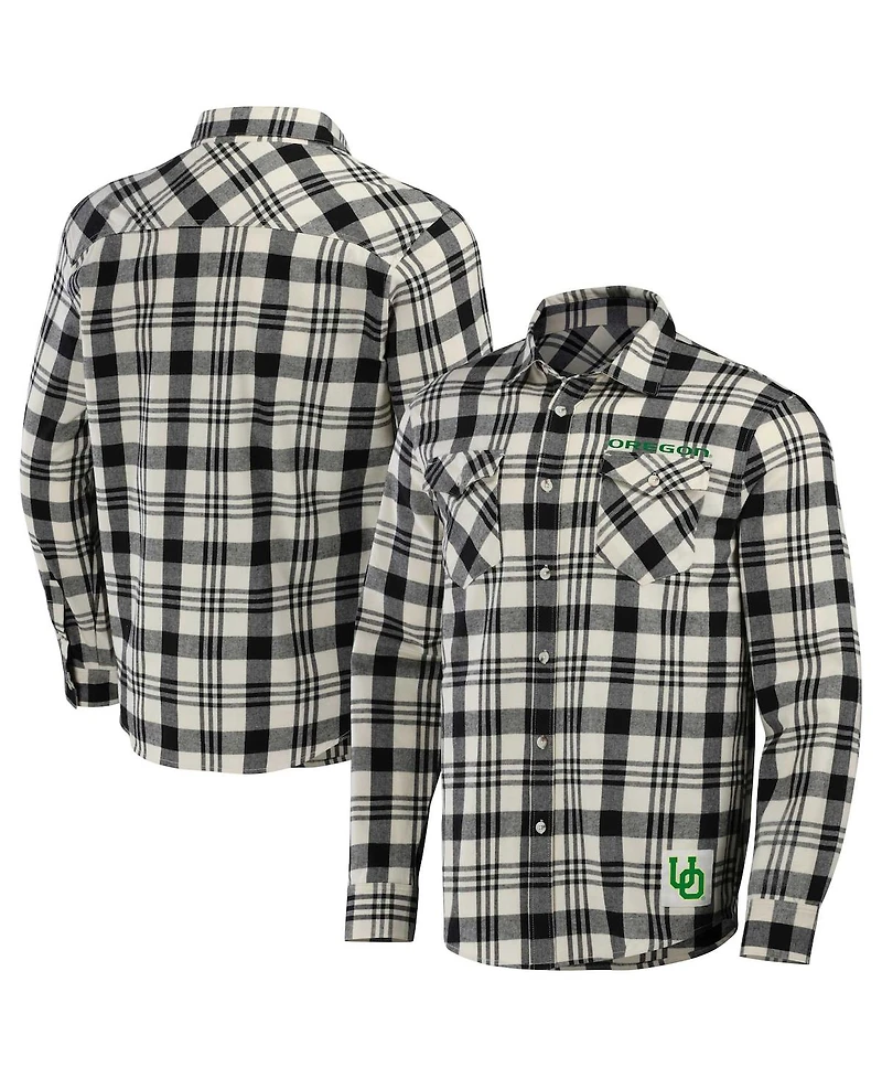 Men's Darius Rucker Collection by Fanatics Black, Natural Oregon Ducks Plaid Flannel Long Sleeve Button-Up Shirt