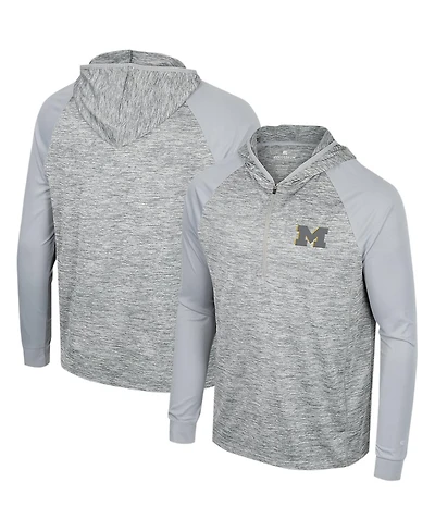 Men's Colosseum Gray Michigan Wolverines Cybernetic Raglan Quarter-Zip Hooded Top