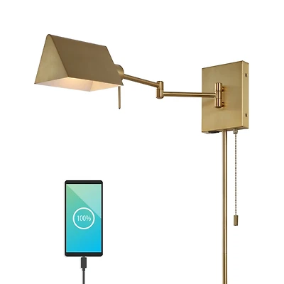 Arlo Farmhouse Industrial Single Swing Arm Plug Or Hardwired Iron Led Wall Sconce with Pull Chain