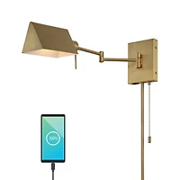 Arlo Farmhouse Industrial Single Swing Arm Plug Or Hardwired Iron Led Wall Sconce with Pull Chain
