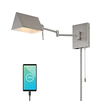 Arlo Farmhouse Industrial Single Swing Arm Plug Or Hardwired Iron Led Wall Sconce with Pull Chain