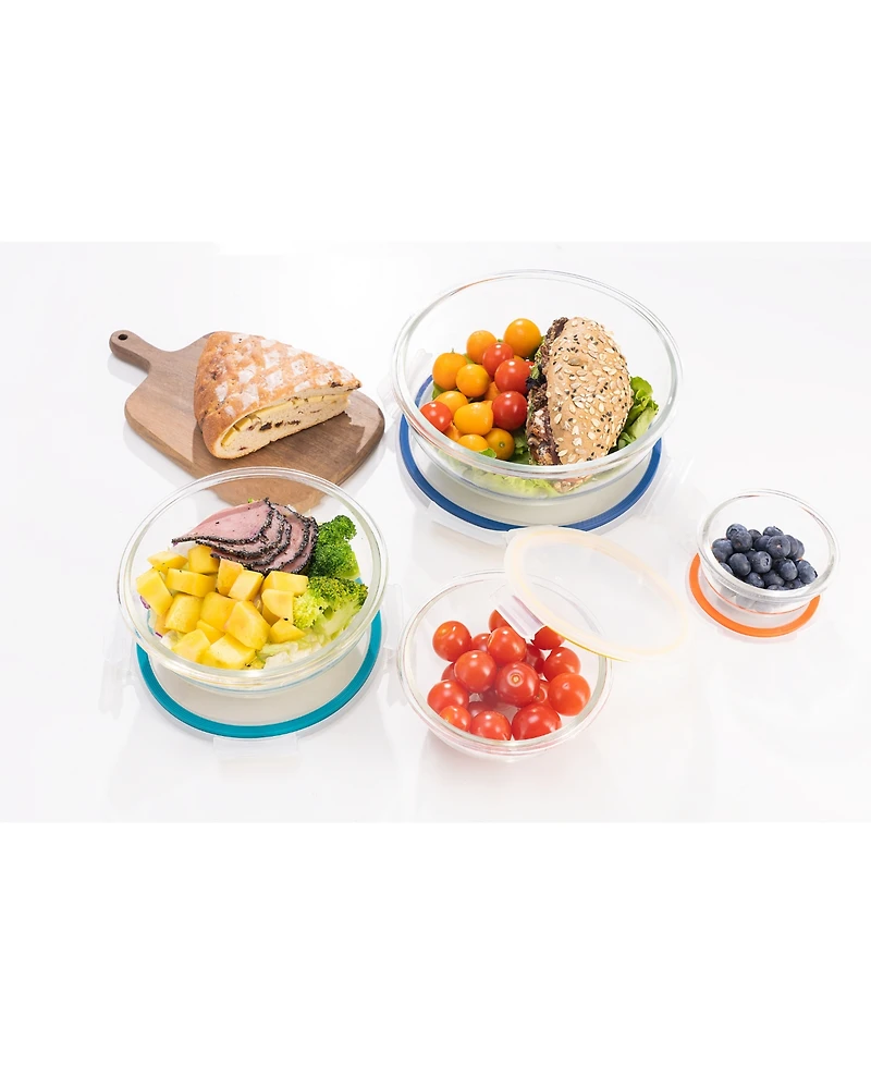 Genicook 8 Pc Nesting Borosilicate Glass Salad and Mixing Bowl Set with Lids