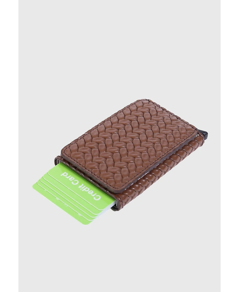 Furniq Uk Men's Genuine Leather Weave Pattern Card Holder