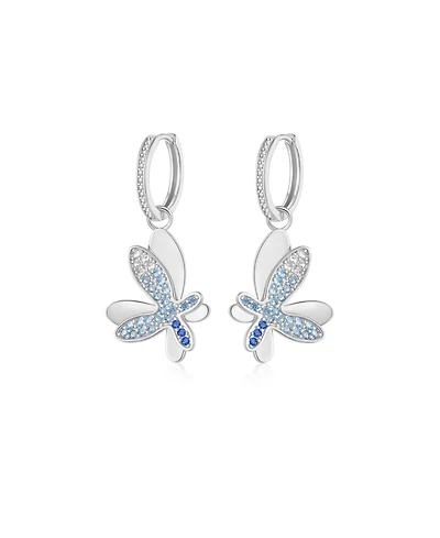 Pave Butterfly Dangle Drop Hoop Earrings