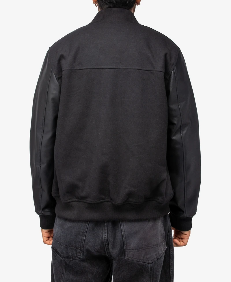 X-Ray Men's Wool Varsity with Grainy Polyurethane Sleeves Bomber Jacket