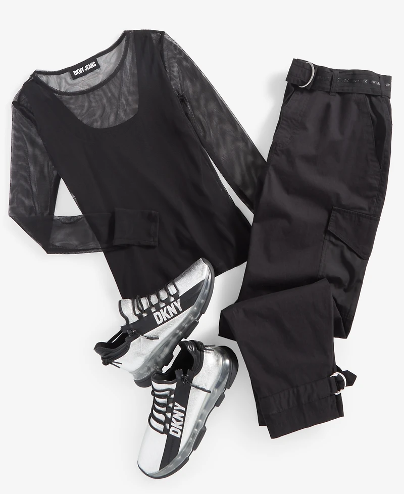 Dkny Jeans Women's Long-Sleeve Crewneck Mesh Top - Blk