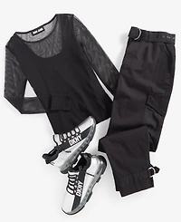 Dkny Jeans Women's Long-Sleeve Crewneck Mesh Top - Blk